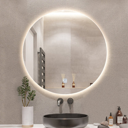 Customized Wall-Mounted Bathroom Mirror Bathroom Smart Bathroom With Lighted Round Mirror Wall-Mounted Anti-Fog Led Light-Emitting Mirror